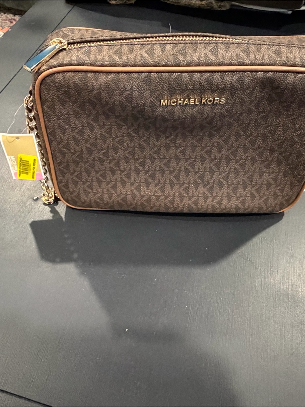 Michael Kors Brown Logo-Print Crossbody with Gold Hardware